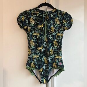 Ruffle Butts Girls On Safari Jungle Cats One Piece Rash Guard Swimsuit Size 14